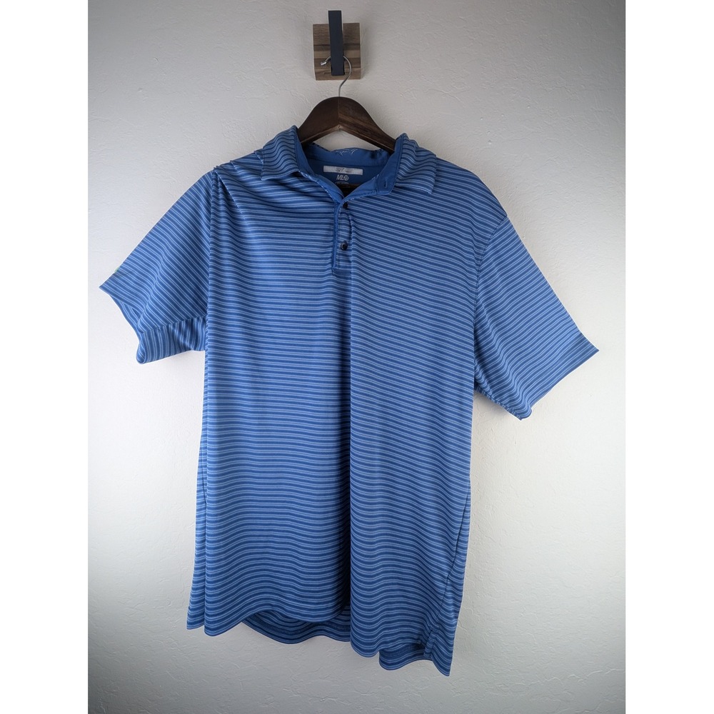 Greg Norman Mens ML75 Play Dry Golf Polo Blue Striped Performance Shirt XL